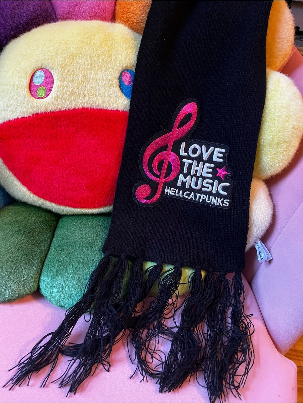 NWT HellCat Punks Love The Music Embroidered Scarf Alt Japan Y2K Jirai Kei
